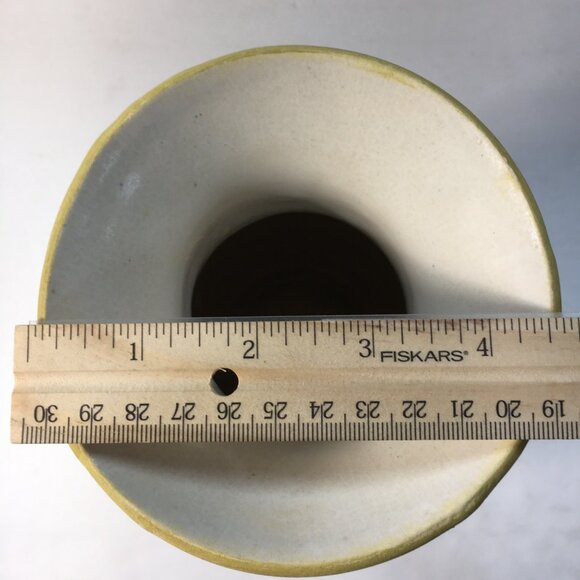 West German Yellow Textured Ceramic 12" Vase Geometric Patterns Vintage - Picture 6 of 7